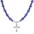 Lapis lazuli beaded pendant necklace, 'Sky and Sea Cross' - Handmade Lapis Lazuli Beaded Pendant Necklace (image 2d) thumbail