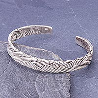 Sterling silver cuff bracelet, 'Artistic Twist' - Thai Hand Crafted Braided Sterling Silver Cuff Bracelet