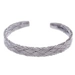 Sterling silver cuff bracelet, 'Artistic Twist' - Thai Hand Crafted Braided Sterling Silver Cuff Bracelet