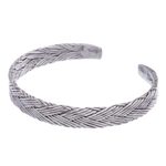 Sterling silver cuff bracelet, 'Artistic Twist' - Thai Hand Crafted Braided Sterling Silver Cuff Bracelet