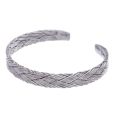 Manschettenarmband aus Sterlingsilber - Thailändisches handgefertigtes geflochtenes Manschettenarmband aus Sterlingsilber