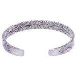 Sterling silver cuff bracelet, 'Artistic Twist' - Thai Hand Crafted Braided Sterling Silver Cuff Bracelet