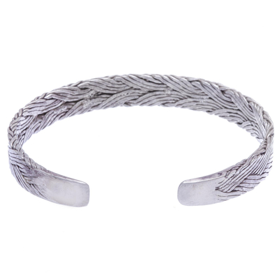 Manschettenarmband aus Sterlingsilber - Thailändisches handgefertigtes geflochtenes Manschettenarmband aus Sterlingsilber