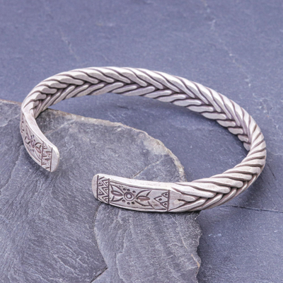 Sterling silver cuff bracelet, 'Silver Plaits' - Artisan Crafted Sterling Silver Cuff Bracelet