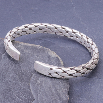 Sterling silver cuff bracelet, 'Chunky Braid' - Thai Hand Made Sterling Silver Cuff Bracelet