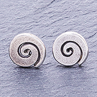 Silver stud earrings, 'Sunny Spirals' - Hand Crafted Karen Silver Spiral Stud Earrings