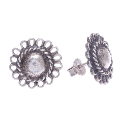 Silberne Knopfohrringe - Handgefertigte Karen-Sonnenblumen-Knopfohrringe aus Silber
