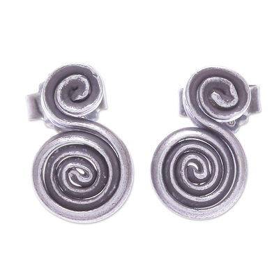 Thai Hand Crafted Silver Spiral Stud Earrings