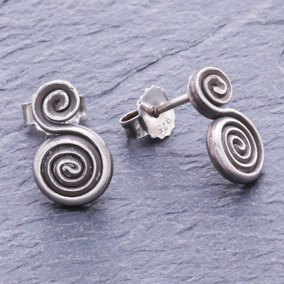 Silver stud earrings, 'Spiraling Circles' - Thai Hand Crafted Silver Spiral Stud Earrings