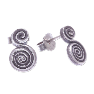 Silberne Ohrstecker - Thailändische handgefertigte silberne Spiral-Ohrstecker