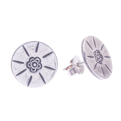 Pendientes de plata - Pendientes de botón de flor de plata karen hechos a mano tailandeses