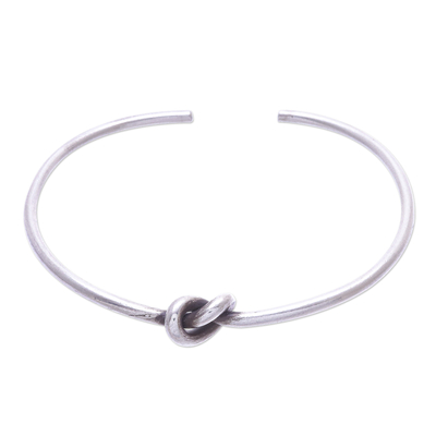 Silver cuff bracelet, 'Gentle Knot' - Handmade Karen Silver Knotted Cuff Bracelet