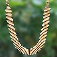 Coconut shell beaded necklace, 'Spinning Disks'