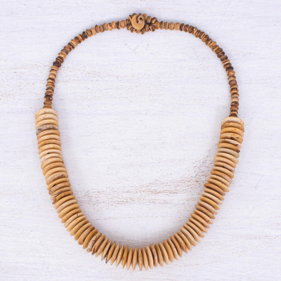 Coconut shell beaded necklace, 'Spinning Disks' - Hand Threaded Coconut Shell Beaded Necklace