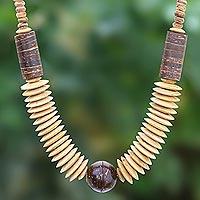 Coconut shell beaded necklace, 'Windy Forest' - Hand Threaded Coconut Shell Beaded Necklace