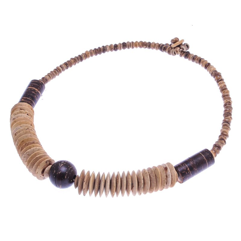 Hand Threaded Coconut Shell Beaded Necklace - Windy Forest | NOVICA