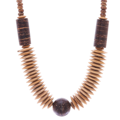 Coconut shell beaded necklace, 'Windy Forest' - Hand Threaded Coconut Shell Beaded Necklace