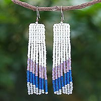 Beaded waterfall dangle earrings, 'Modern Waterfall in Blue' - Hand Beaded Waterfall Dangle Earrings Pink Royal Blue