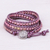 Rhodonite beaded wrap bracelet, 'Pink Candy' - Rhodonite Beaded Leather Cord Wrap Bracelet thumbail