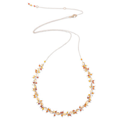 Gold-plated citrine and quartz necklace, 'Sunset Mood in Orange' - Gold Plated Necklace with Quartz and Citrine Beads