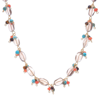 Gold Plated Necklace with Multiple Gemstone Beads