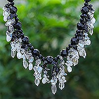 Multi-gemstone beaded necklace, 'Sparkling Night' - Black and White Multigemstone Beaded Necklace