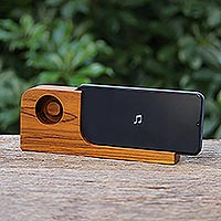 Teak wood phone speaker, 'Summer Sounds' - Hand Crafted Teak Wood Smartphone Speaker