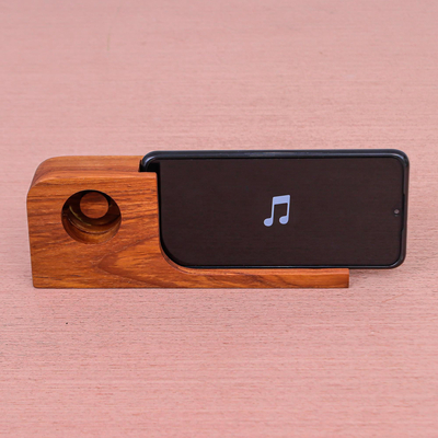 Teak wood phone speaker, 'Summer Sounds' - Hand Crafted Teak Wood Smartphone Speaker