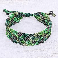 Onyx beaded macrame wristband bracelet, 'Spring Fling in Green'