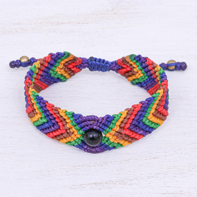 Onyx beaded macrame wristband bracelet, Rainbow Cool