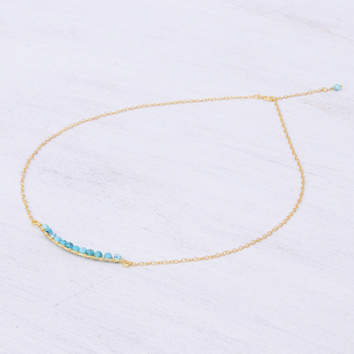 Gold-plated bar necklace, 'Golden Arc in Blue' - Gold Plated Reconstituted Turquoise Bar Necklace