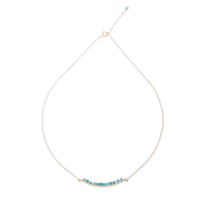 Gold-plated bar necklace, 'Golden Arc in Blue' - Gold Plated Reconstituted Turquoise Bar Necklace
