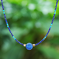 Multi-gemstone beaded pendant necklace, 'Star of Midnight' - Lapis Lazuli Howlite Beaded Pendant Necklace