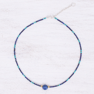 Halskette mit Perlenanhänger und mehreren Edelsteinen - Halskette mit Anhänger aus Lapislazuli-Howlith-Perlen