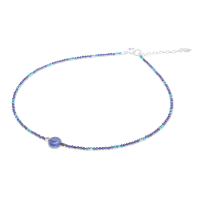 Lapis Lazuli Howlite Beaded Pendant Necklace - Star of Midnight | NOVICA