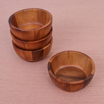 Wood bowls, 'Daily Meal' (set of 4) - Artisan Crafted Wood Bowls from Thailand (Set of 4)