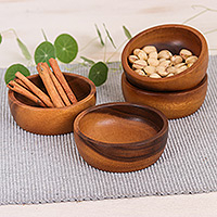 Small wood bowls, 'Feeling Famished' (set of 4)