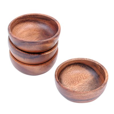 Small wood bowls, 'Feeling Famished' (set of 4) - Hand Crafted Raintree Wood Snack Bowls (Set of 4)