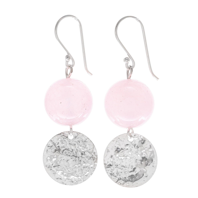 Hand Crafted Rose Quartz and Sterling Silver Dangle Earrings