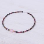 Tourmaline and rose quartz beaded pendant necklace, 'Precious Orb in Rose' - Hand Made Tourmaline and Rose Quartz Beaded Necklace