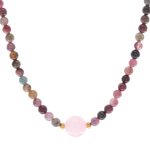Tourmaline and rose quartz beaded pendant necklace, 'Precious Orb in Rose' - Hand Made Tourmaline and Rose Quartz Beaded Necklace