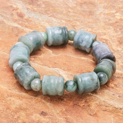 Jade stretch bracelet, Barrels and Beads