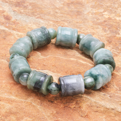 Pulsera elástica de jade - Brazalete elástico de cuentas de jade redondo y en forma de barril