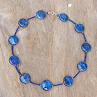 Lapis lazuli beaded necklace, 'Midnight Blue Moon'