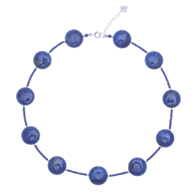 Lapis lazuli beaded necklace, 'Midnight Blue Moon' - Lapis Lazuli Beaded Necklace with Karen Hill Tribe Silver