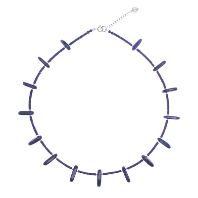 Lapis lazuli beaded necklace, 'True Blue at Midnight' - Lapis Lazuli and Karen Hill Tribe Silver Beaded Necklace