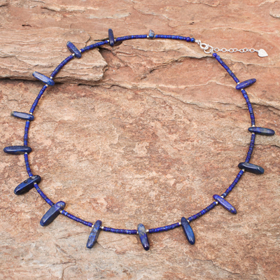 Collar con cuentas de lapislázuli - Collar con cuentas de plata de lapislázuli y Karen Hill Tribe