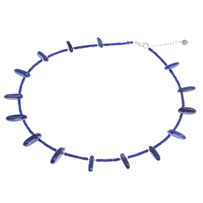 Lapis lazuli beaded necklace, 'True Blue at Midnight' - Lapis Lazuli and Karen Hill Tribe Silver Beaded Necklace
