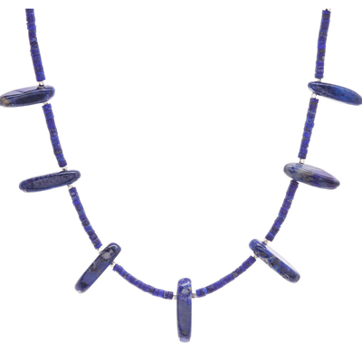 Lapislazuli-Perlenkette - Lapislazuli und Karen Hill Tribe Silberperlen Halskette