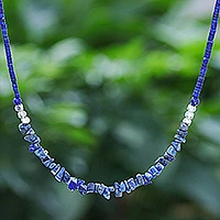 Collar con cuentas de lapislázuli, 'La hora más fina de la naturaleza' - Collar con cuentas de plata de lapislázuli y Karen